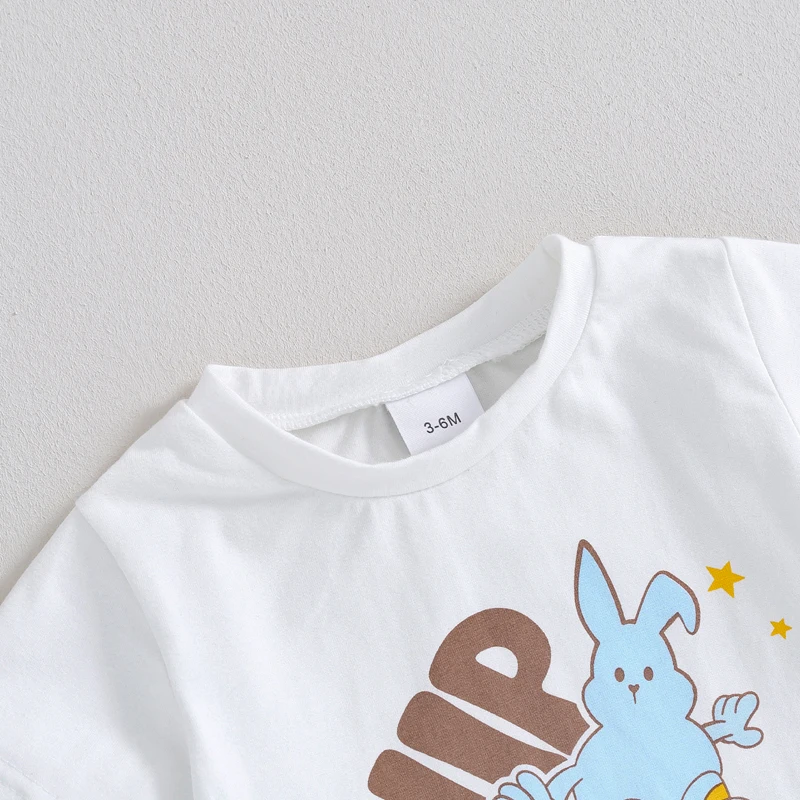 Baby Boy Easter Outfits Short Sleeve Bunny Star Print T-Shirt Pocket Pants Set Toddler Clothes