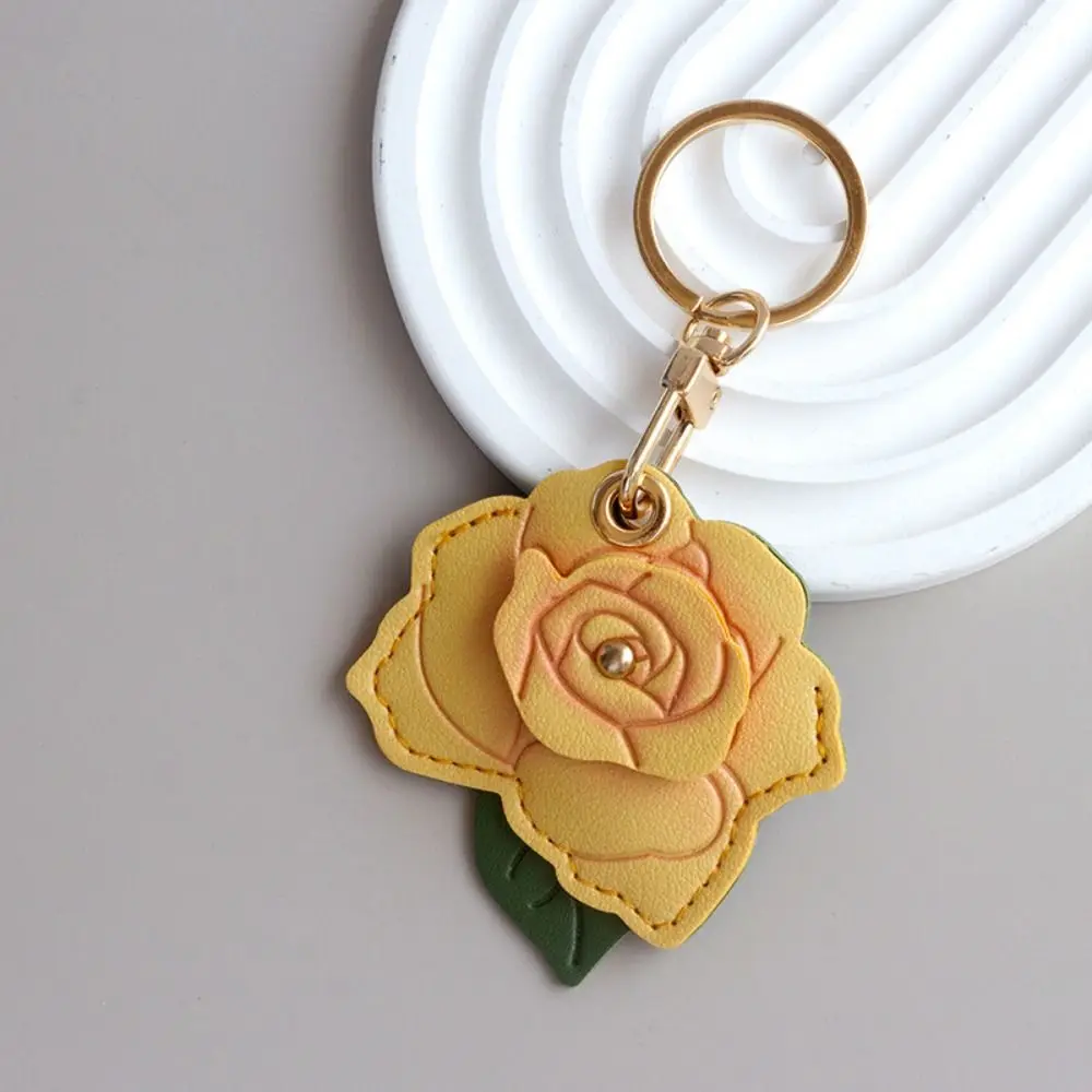 Сумка из искусственной кожи с цветком розы, брелок для ключей, металлический брелок для ключей, 3D роза, входная защита, держатель для карт, декоративный элегантный цветок, подвеска на рюкзак