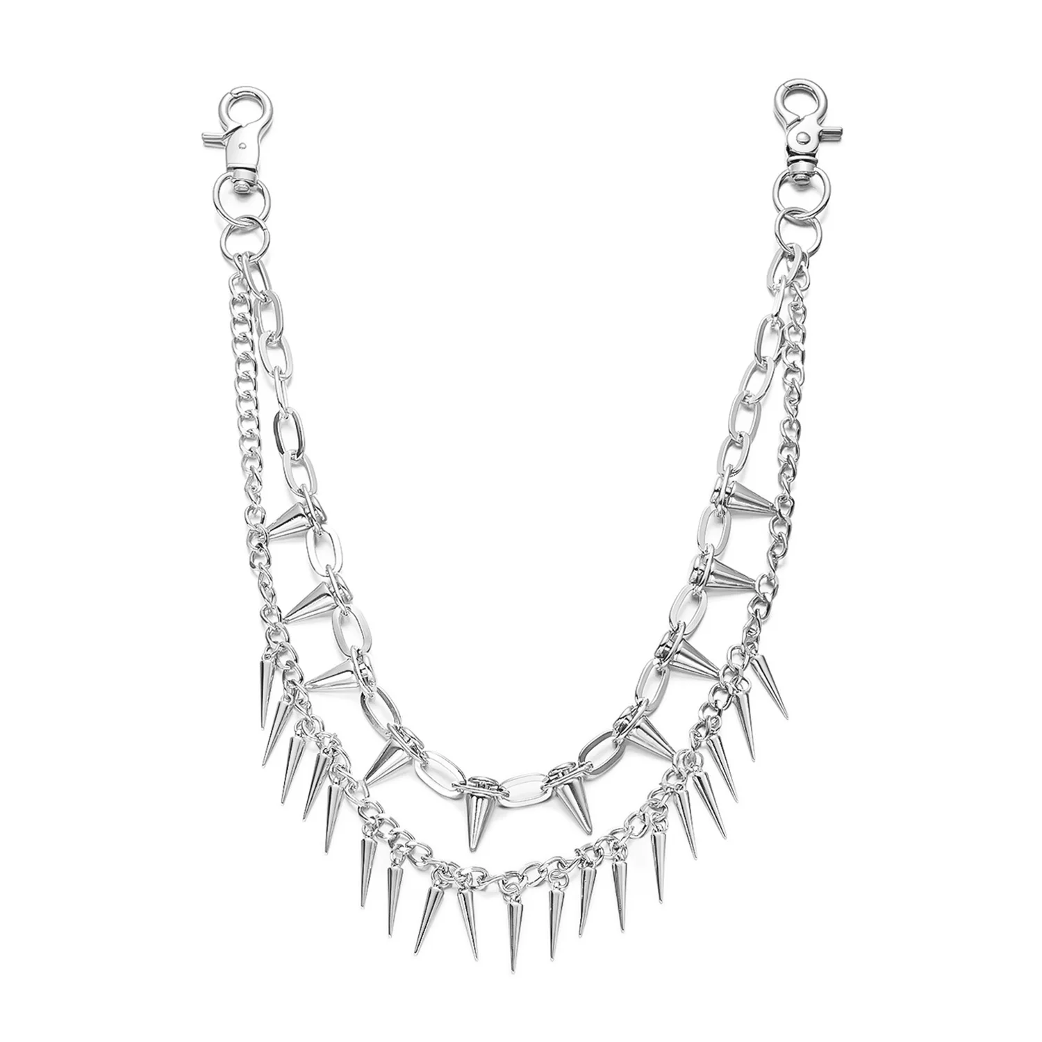 versatile double-layer rivet punk style pants chain pendant, trendy men's and women's jeans wear matching accessories