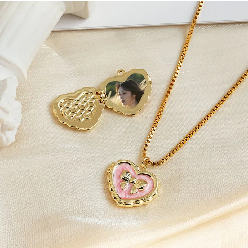 

Personalized Photo Heart Locket Necklace Custom Bow Pendant Necklace for Women Family Memory Keepsake Birthday Jewelry Gift
