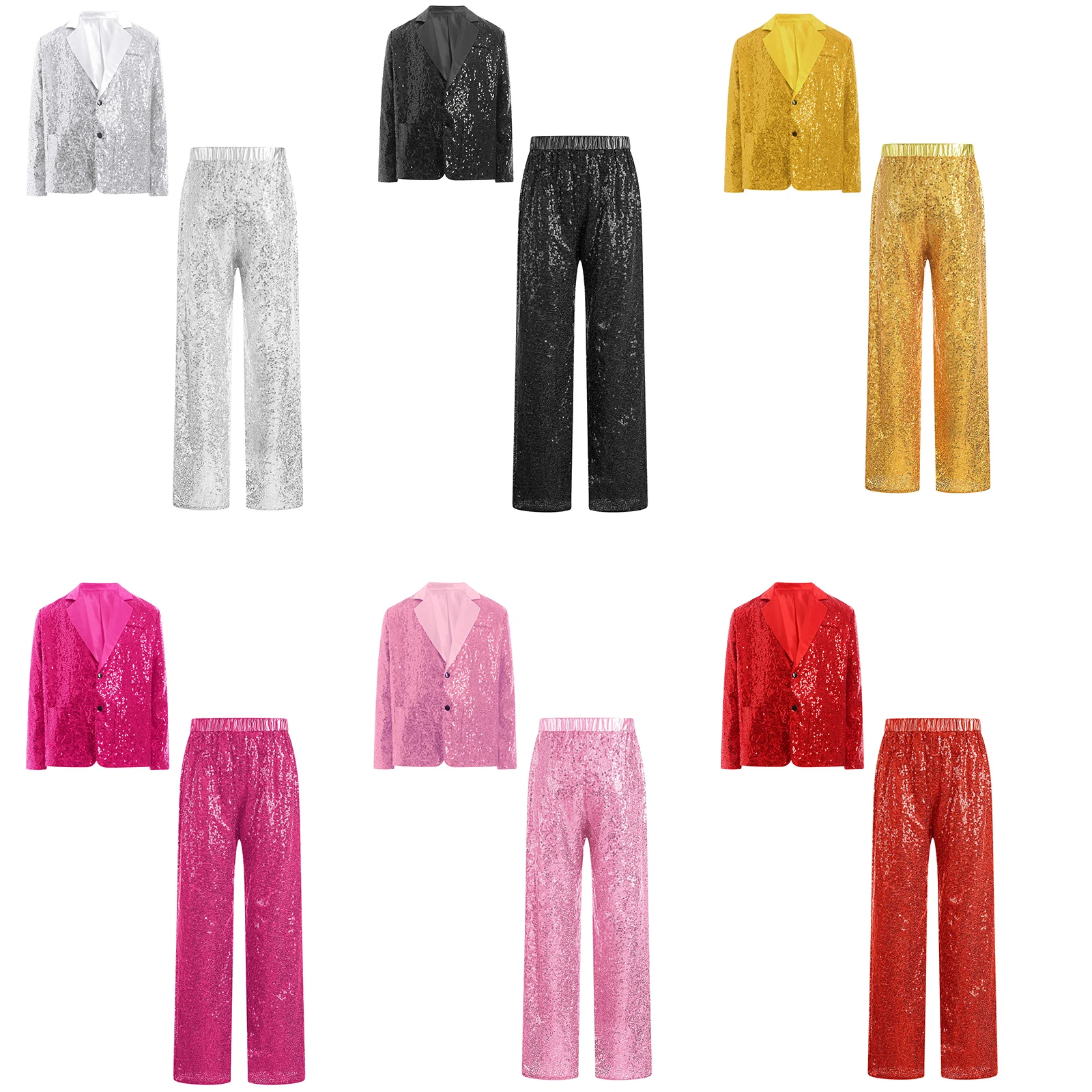 여자 재즈 댄스 복장 긴 소매 옷깃 라틴 차차 댄스 디스코 공연 의상을위한 바지와 반짝 이는 스팽글 블레이저 자켓