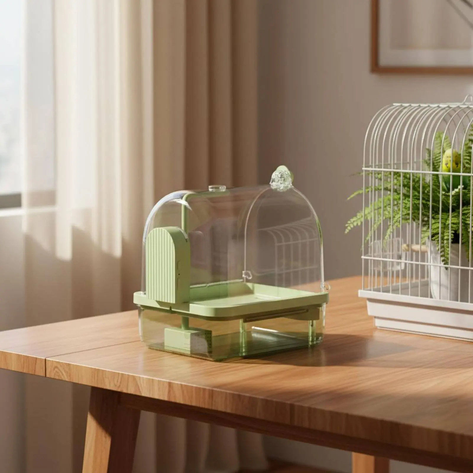 Hanging Avian Shower Transparent Panoramic View Enclosed Avian Bathing Box Parakeet Bath House Easy to Disassemble Pet Supplies view 5