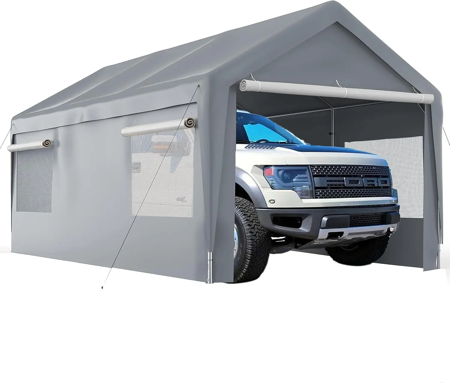 

10'x20' Heavy Duty Carport, Garage Car Canopy, with Roll-up Ventilated Windows, Car Shelter w/Side Tarps for Car, Truck, Boat