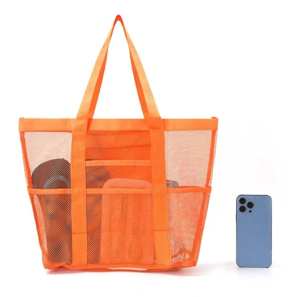 63*39 سنتيمتر شبكة حقيبة شاطئية مع سستة سعة كبيرة شبكية حمل طوي مقاوم للماء الرمال واقية التجفيف السريع حقيبة لحمام السباحة مع جيوب #4