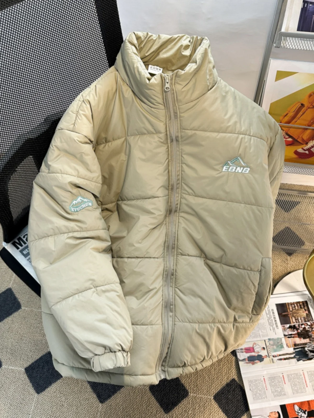 

Мужское хлопковое пальто с воротником-стойкой в американском стиле, новое зимнее свободное хлопковое пальто Thiened Bread Sle, модное брендовое теплое хлопковое пальто