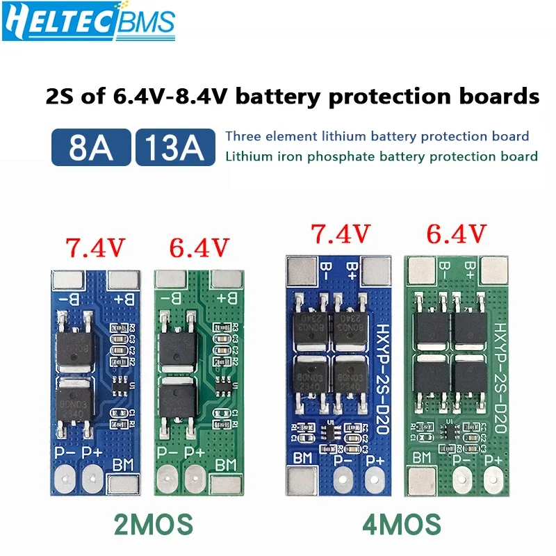 BMS 2S 18650 7.4V/8.4V lithium battery protection board 6.4V/7.2V lithium iron phosphate protection board 8A 13A