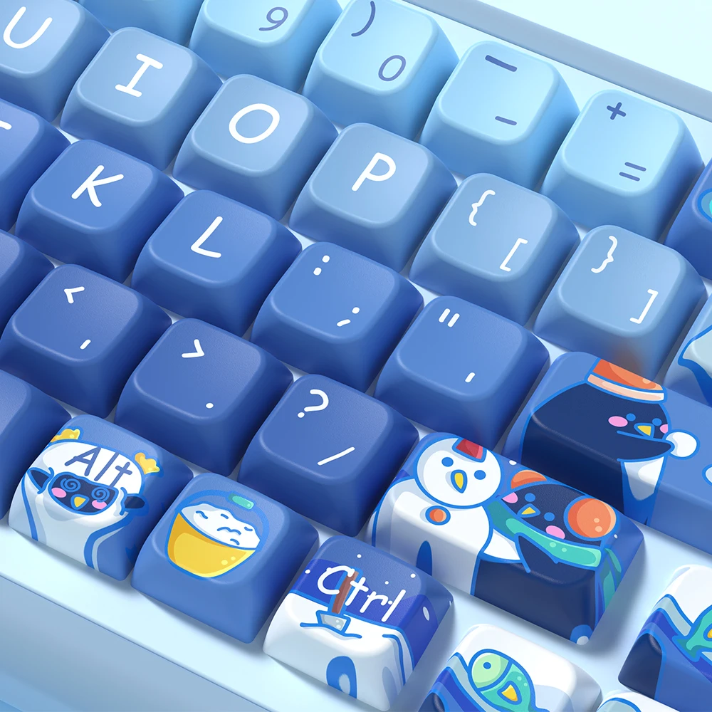 Imagem -03 - Keycaps Tema Pinguim para Teclado Mecânico Perfil Mda Keycap Personalizado dos Desenhos Animados 7u e Iso Key Cap