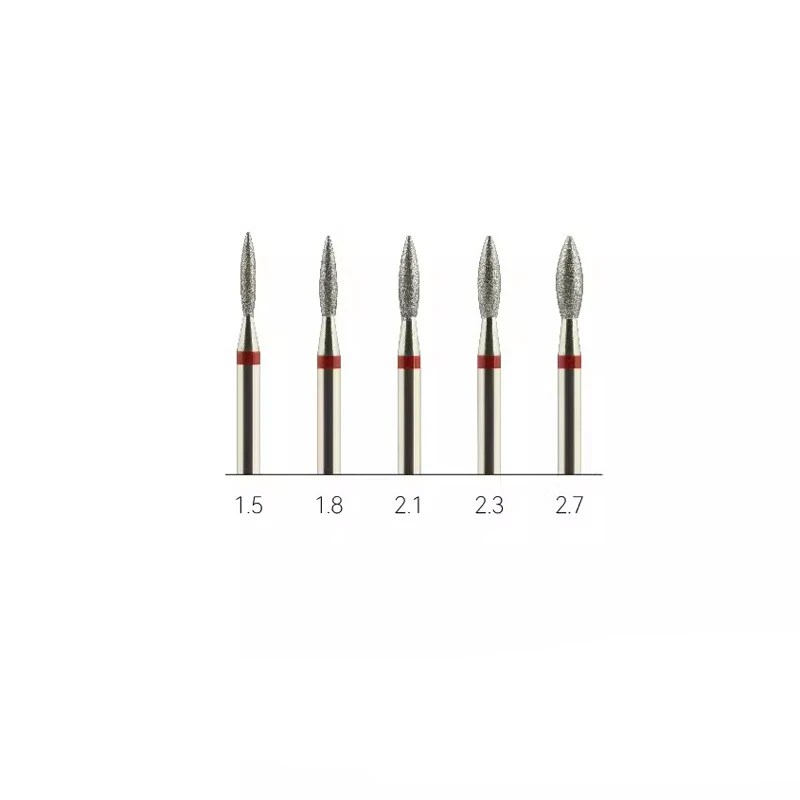 Punte da trapano per unghie diamantate super fini a forma di fiamma Mulini russi Cuticola Pulita Burr Punte per manicure elettriche Accessori per unghie
