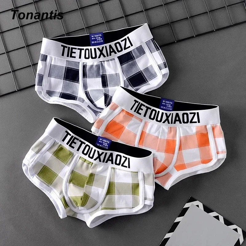 3Pcs/Set Trendy Cotton Men Underwear Fashion Plaid Men\'s Boxers Personality Breathable Male Boxer Shorts Cuecas Calzoncillos