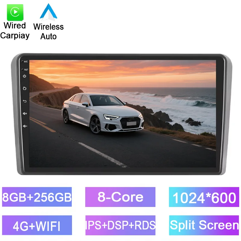 

Android car radio For Audi A3 2 8P 2003-2013 stereo screen Carplay Android Auto Bluetooth GPS Navigation FM radio 9’