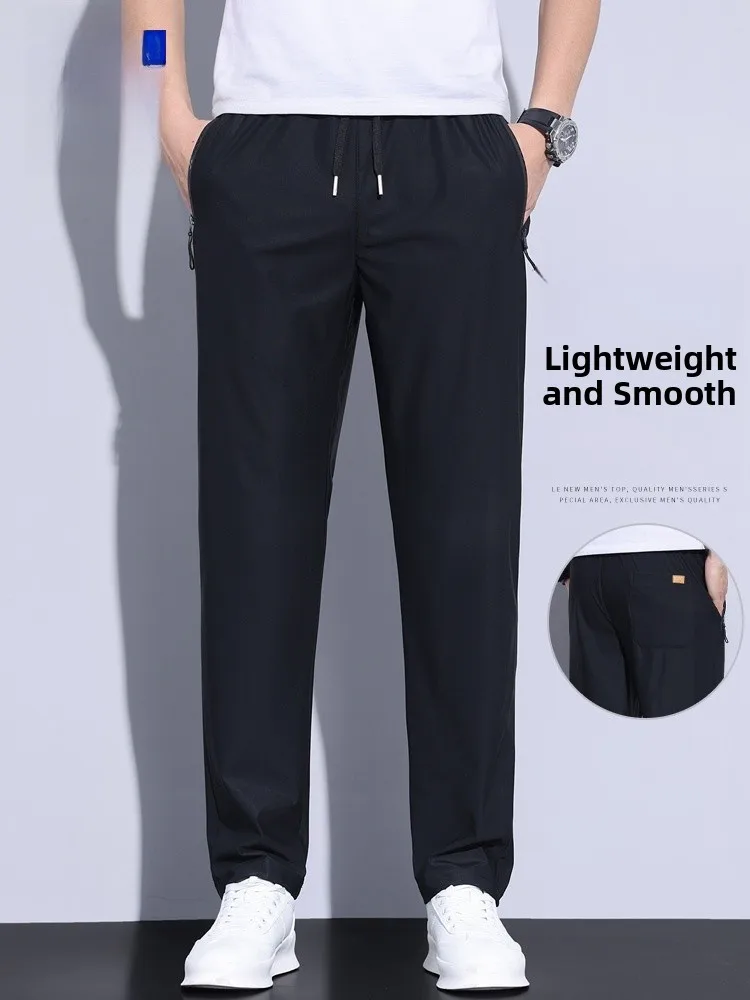 

Rn Ice Silk Men's Casual Pants Summer Thin Qui Dry Sport Loose Straight Long Trousers Faionable Urban Sle Breathable