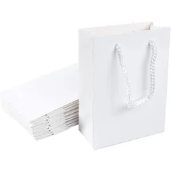 10Pcs Bags with Handles White Carrier Paper Bags with Nylon Cord Handles Shopping Gift Bags Reusable Carrier Bag for Birthday