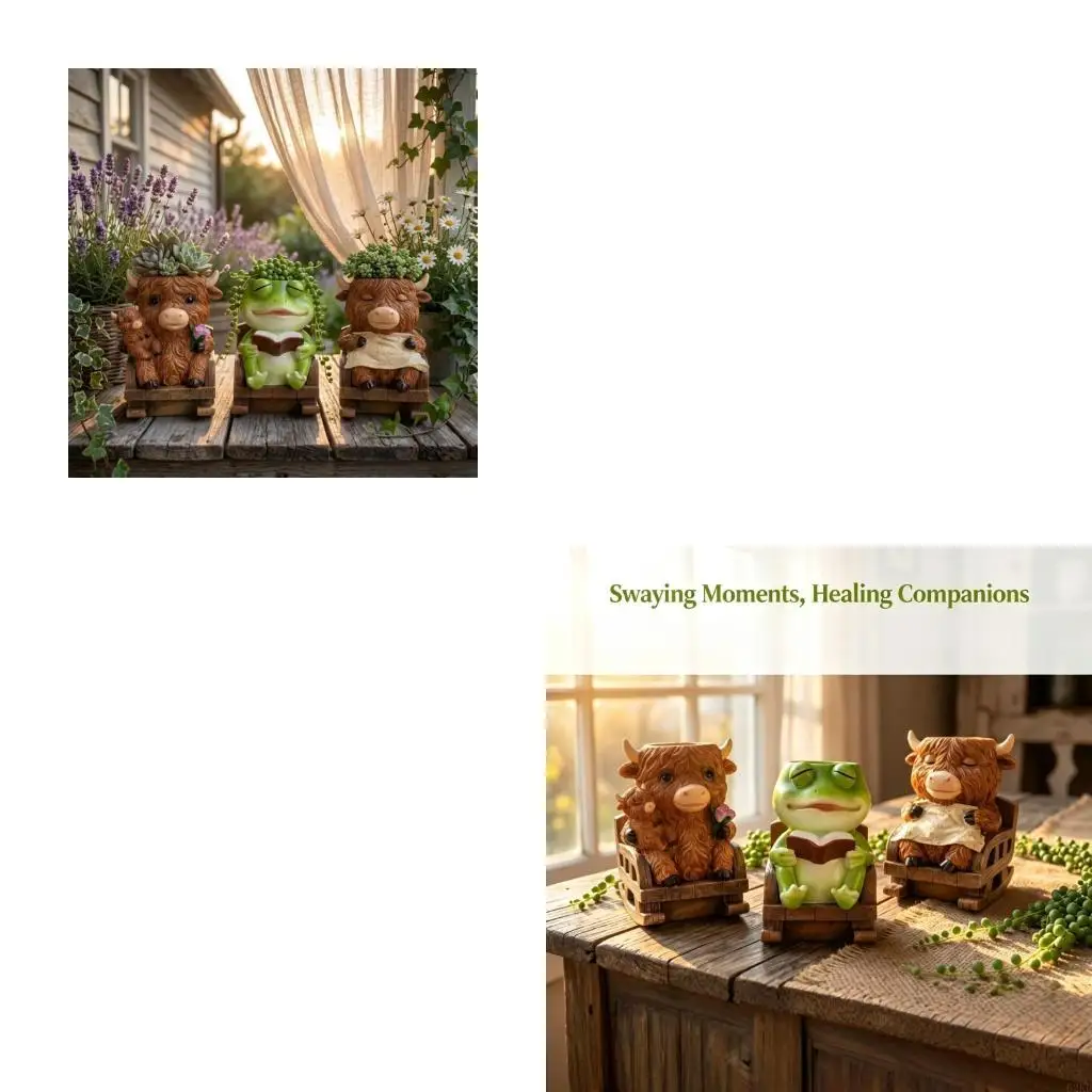 62KD Rocking Chair Planter Flower Pots for Plant Funny Succulents Plant Pot Gift