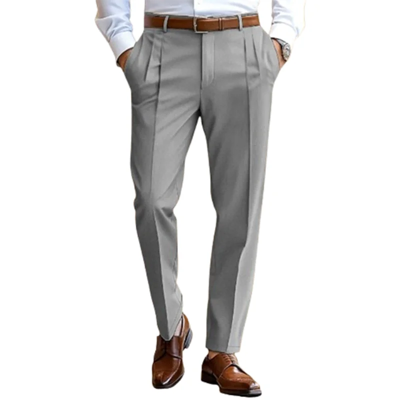 Pantaloni dritti larghi da uomo per il tempo libero quotidiano Pantaloni da abito pieghettati casual in tinta unita autunnali per pantaloni alla moda primaverili da uomo