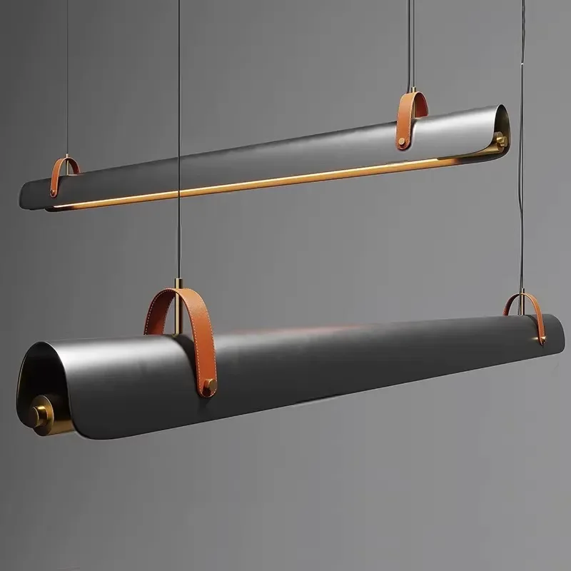 2m Black Linear Pendant Light Minimalist Luxury Chandelier for Restaurant Island Bar Counter Office Front Desk Hanging Lamp