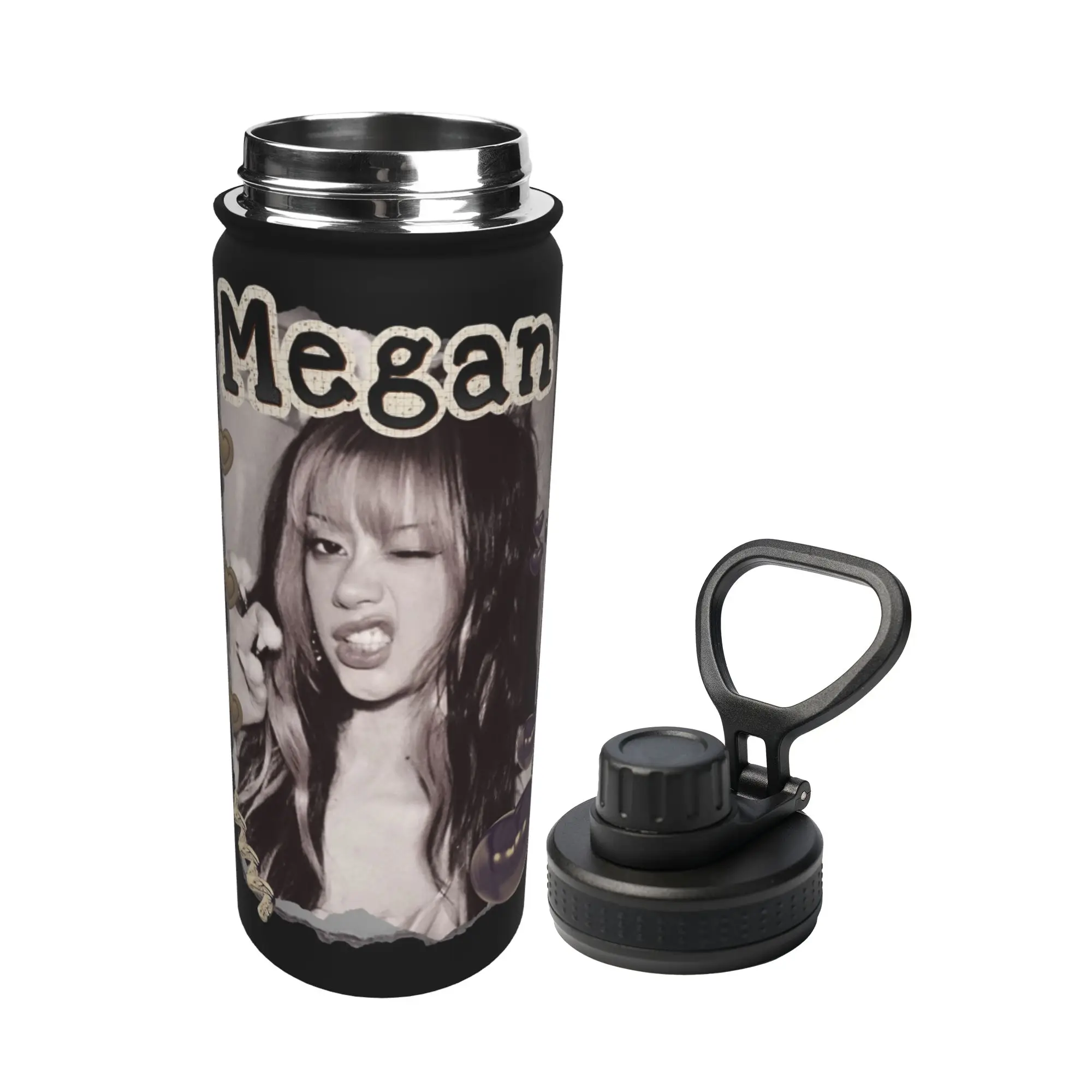 Megan Katseyes Kpop Girl Group 18OZ Sports Insulated Kettle  Thermal Cup Stainless Steel Double Wall Mug Hot Cold Drink