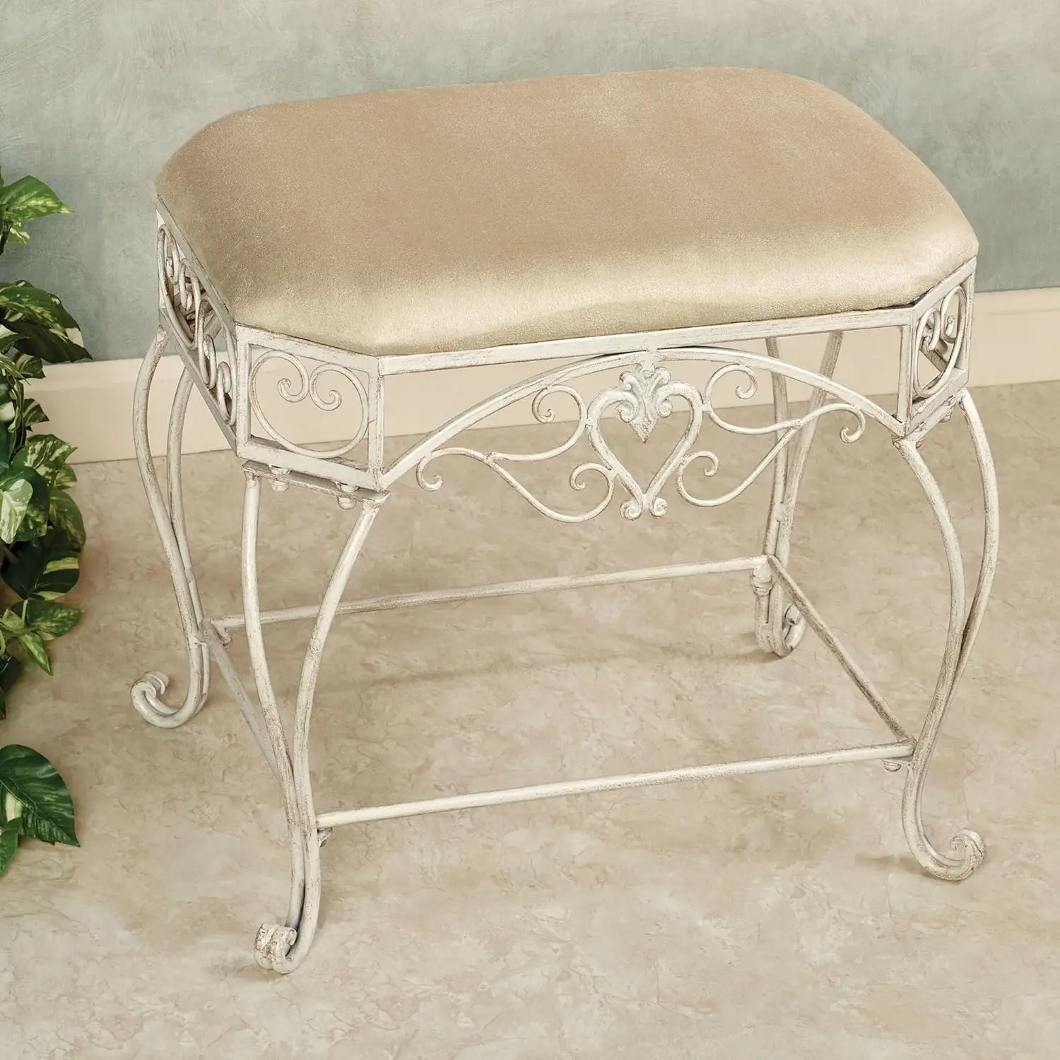 Touch of Class Traditional Upholstered Vanity Bench Cushion is Polyester  Handcrafted Metal  Chairs