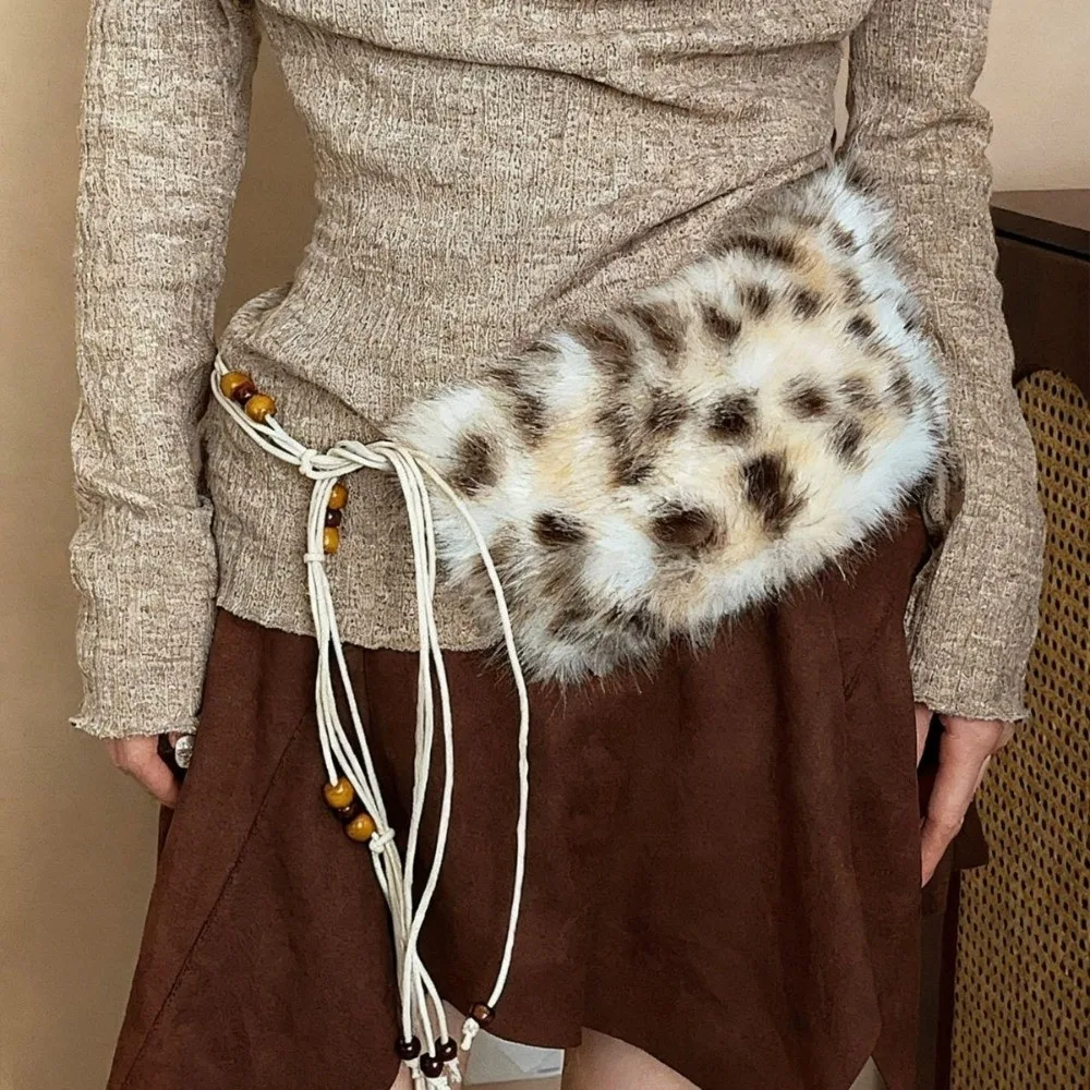 

Furry Decor Y2K Шарф с меховым воротником Сладкий стиль Деревянные бусины Меховой пояс Прохладный вид Пикантная девушка Талия Веревка Модный наряд