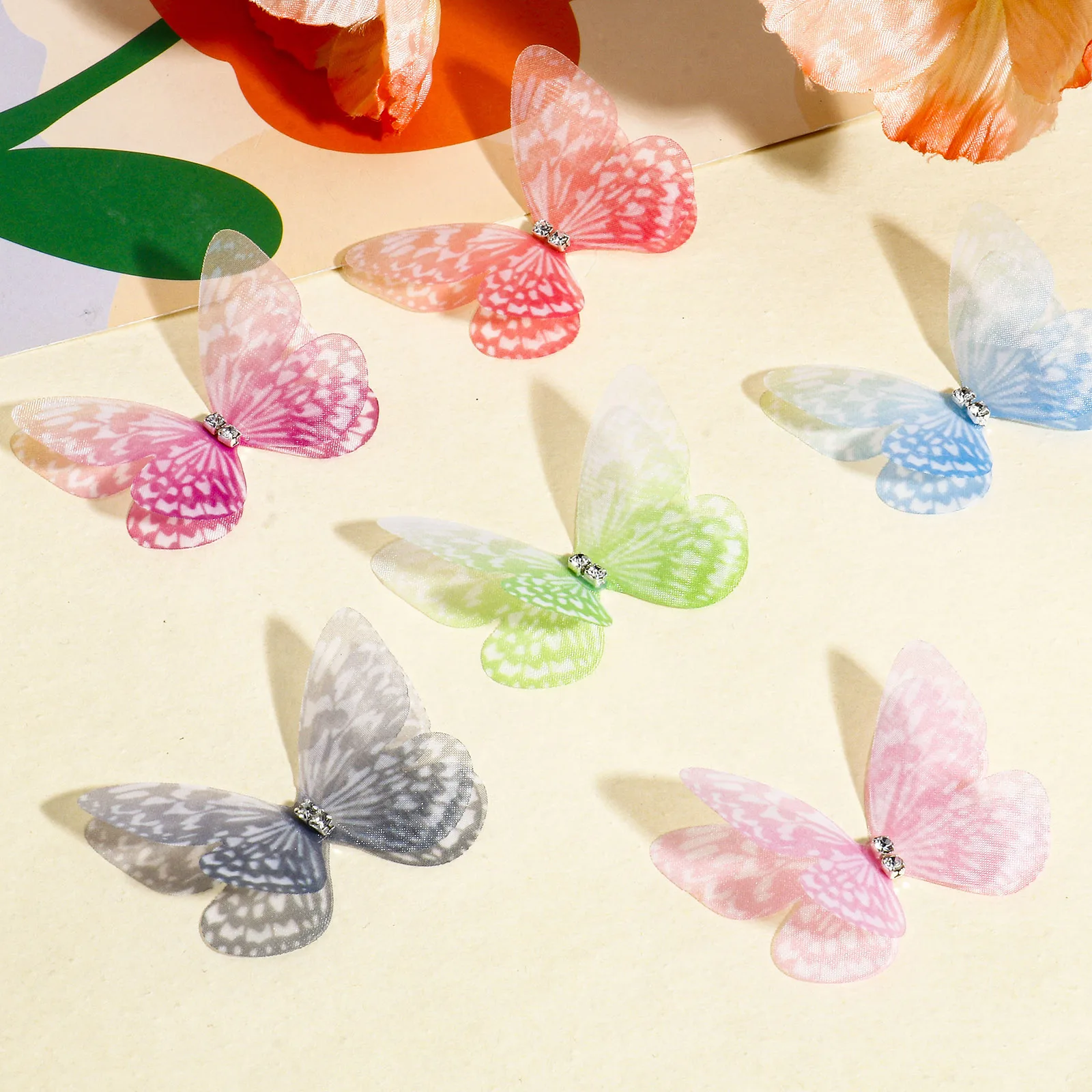 20pcs Multicolor Organza Insect Butterfly Animal Gradient Color DIY Handmade Craft DIY Dress Earrings Accessories 5cm x 3.5cm