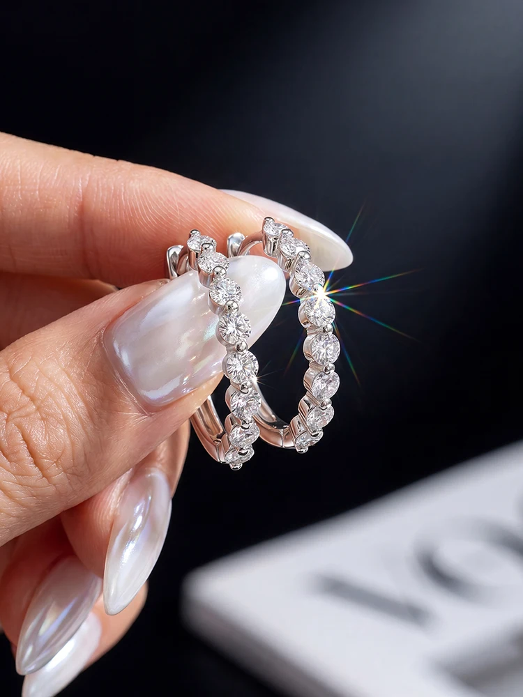 Funkelnde Echte Moissanit-Diamant Runde Sternförmige Creolen Geeignet für Damen-Alltagskleidung Hochwertiger Schmuck – Detail 4