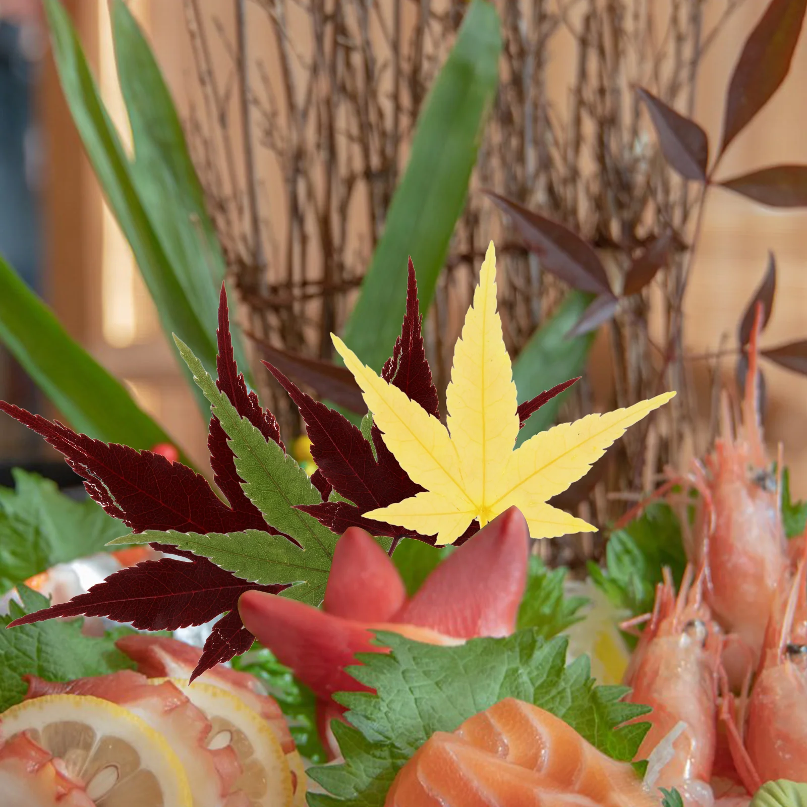 

30pcs Maple Leaf Decoration Sushi Japanese Food Leaves Embellishment Dessert Baking Decor Craft Supplies Photography