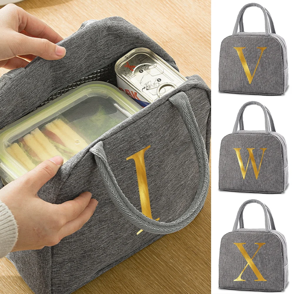 

Insulated Lunch Bag Letter Canvas Handbag Thermal Lunch Box Tote Cooler Bag Bento Pouch Lunch Container School Food Storage Bags