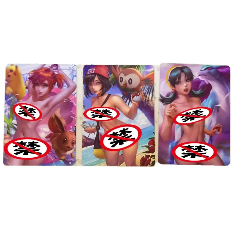 

3pcs/set Anime Pokémon ACG Color Flash Card Female Trainer Naked Sexy Card Classic Manga Game Gift Toy Collection Cards