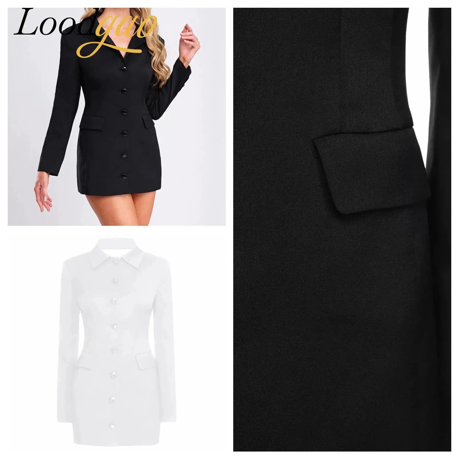 Abito da donna Communte Autunno Primavera Abbigliamento donna Risvolto Mini abito sottile Abito da giacca da ufficio Abito da donna abbottonato nero Mujer