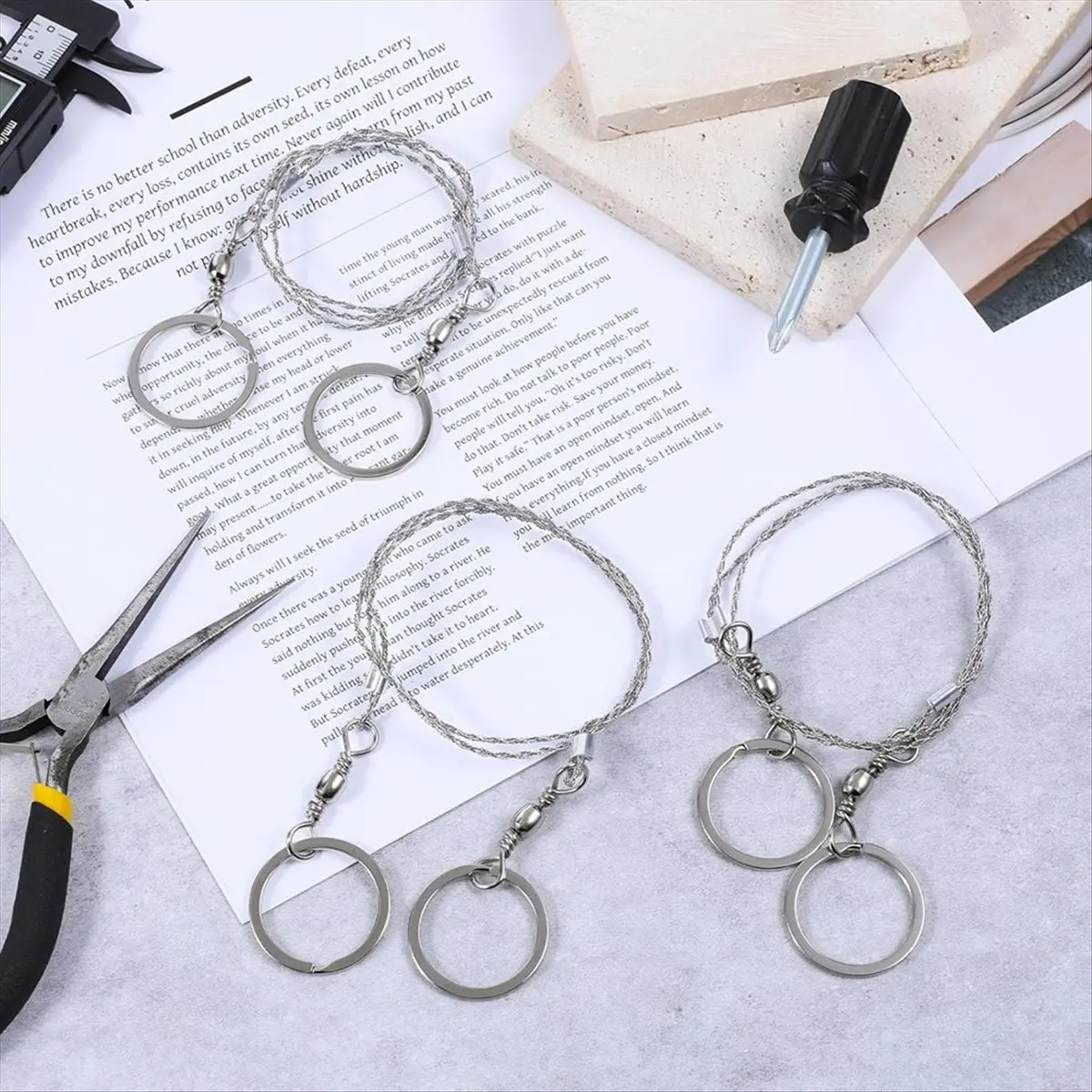 

A56K 9 Pcs Wire Saw Survival, Stainless Steel Cable Saw Hand Pocket String Rope Saw Emergency Survival Saw