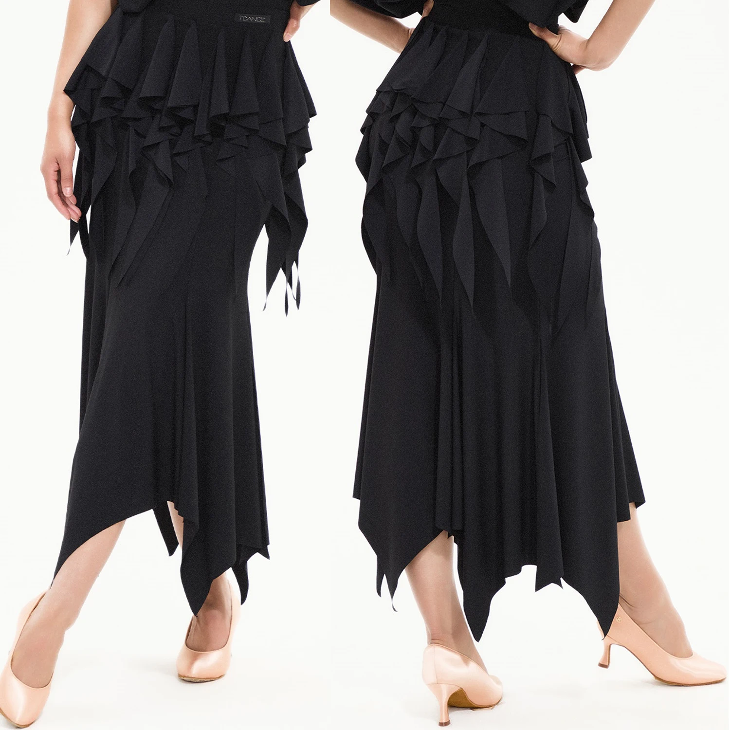 

New Ballroom Dance Practice Clothes Women Ruffles Black Skirts Adult Rumba Latin Dance Costume Performance Clothing DNV23450