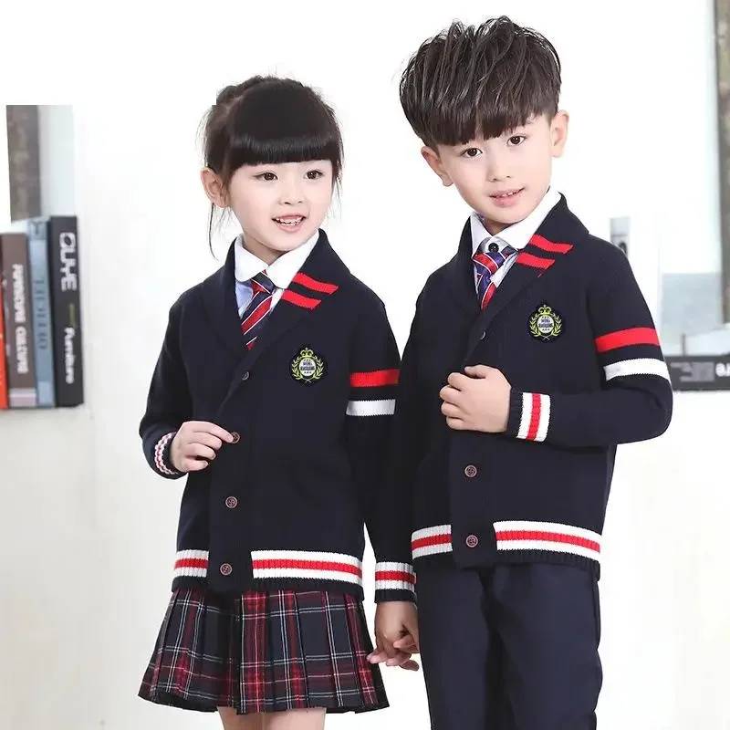 Kinder Schuluniform Mädchen Jungen Pullover Top Rock Hosen Kragen Anzug Plaid koreanische Baumwolle Kindergarten japanische Kleidung Outfit