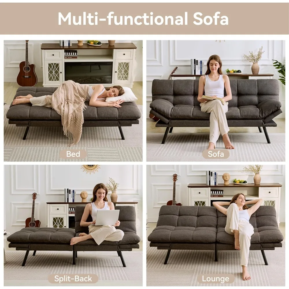 أريكة سرير فوتون، أريكة إسفنجية قابلة للتحويل، أريكة حديثة بمقعدين لغرفة المعيشة الصغيرة المدمجة والمكتب #5