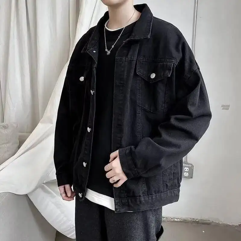 

Man Jacket Coat 2026 Spring Autumn Black Denim Jacket For Men High Street Style Loose Spring Outerwear Cool Casual Jacket