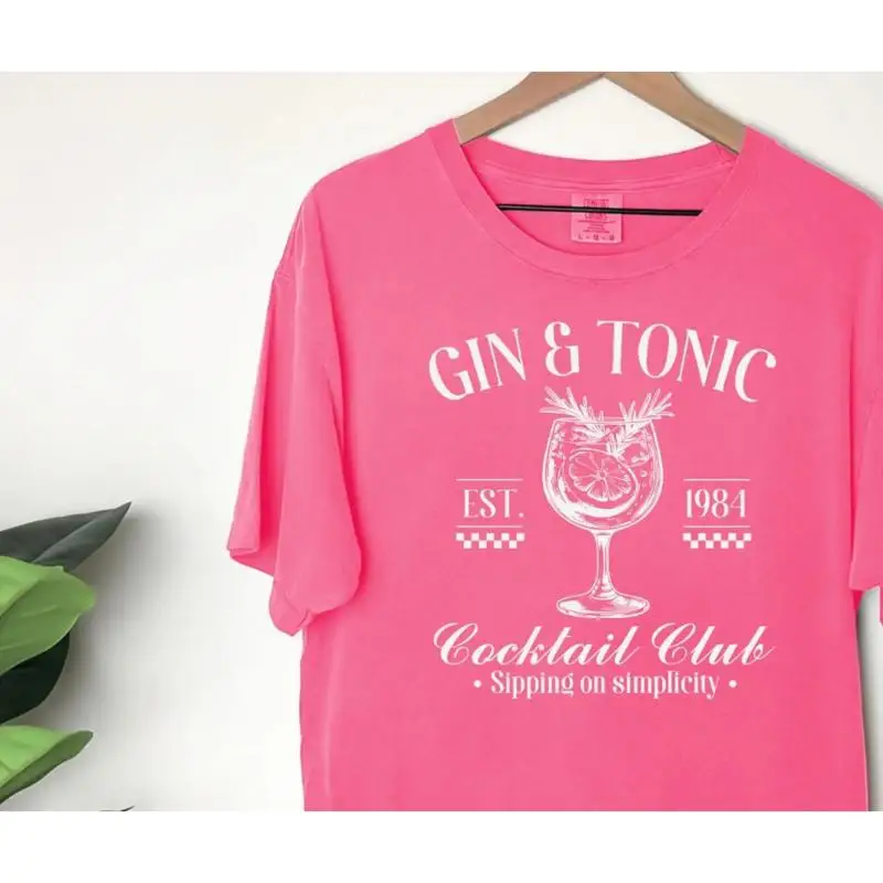 T Shirt Gin and Tonic Girly Coquette Matching Cocktail 21st Birthday Bachelorette 50 Boxy Soft 263