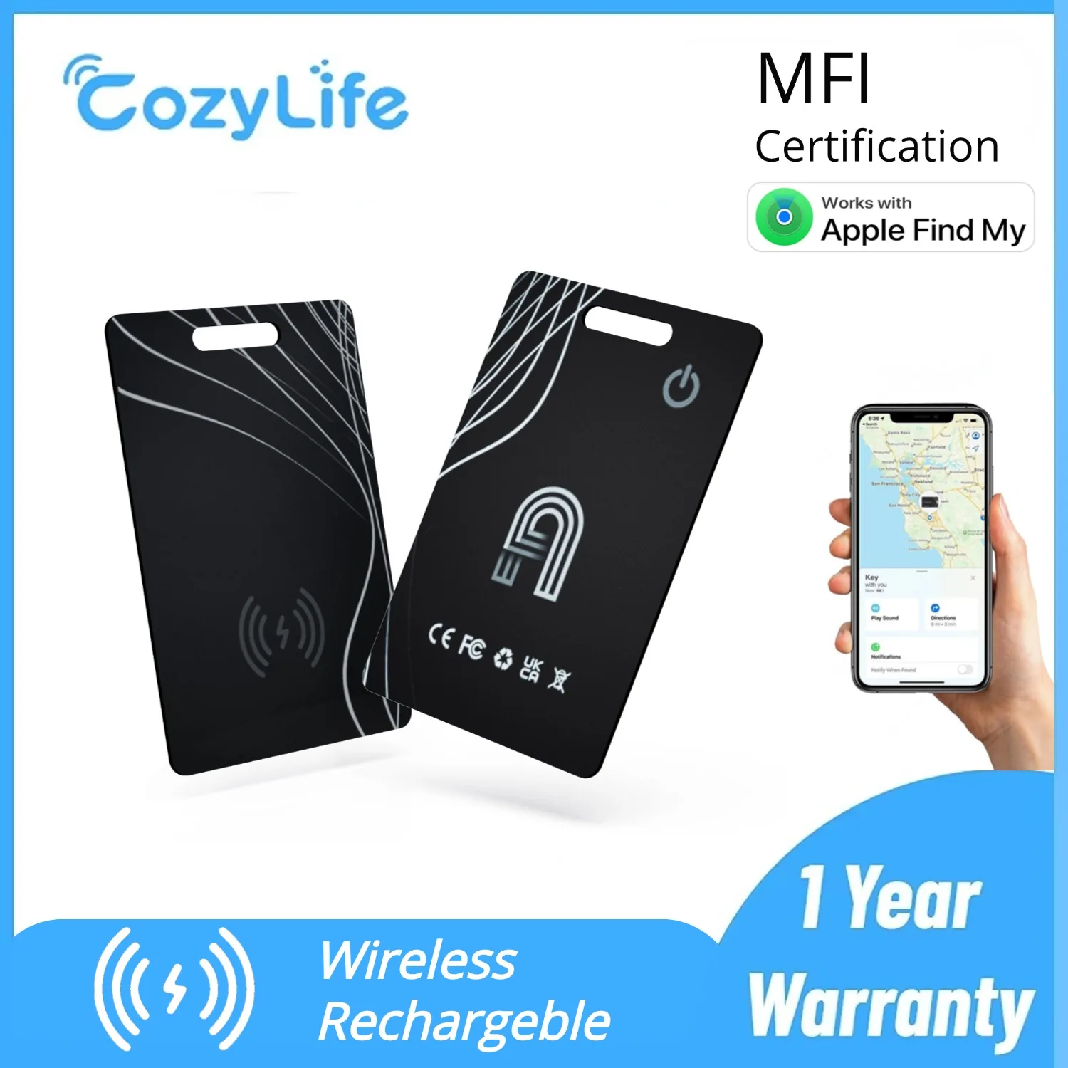 New Bluetooth Wallet Tracker Card 1.8mm thin Wireless Charging Works with Apple Find My (iOS Only)  IP68 Waterproof Item Tracker