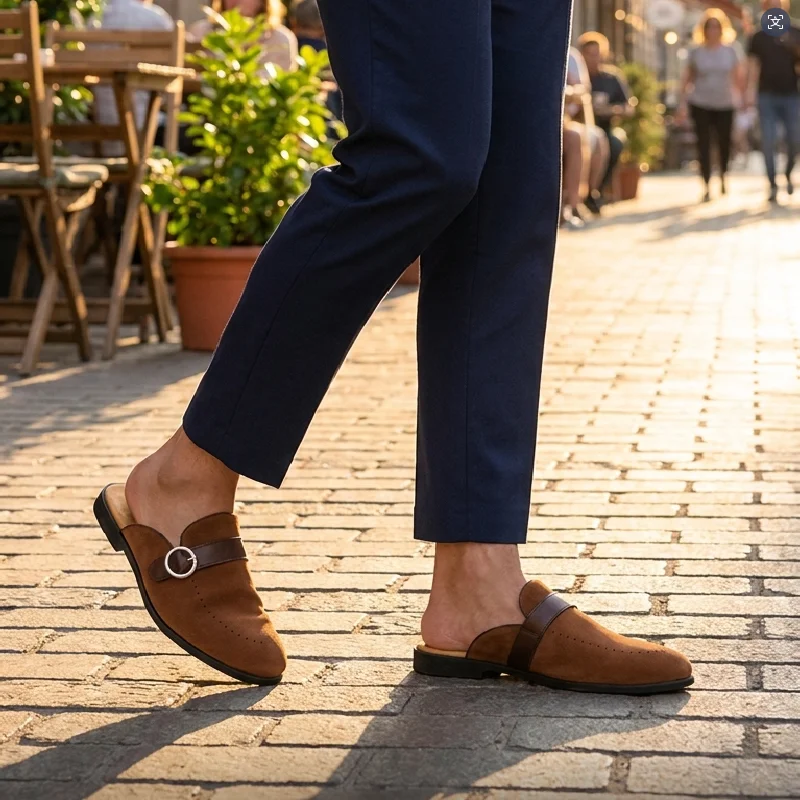 

Man Slippers Black-brown Color Four-season Retro Casual Comfortable Business-style Front-covered Slippers Outdoor Social Shoes