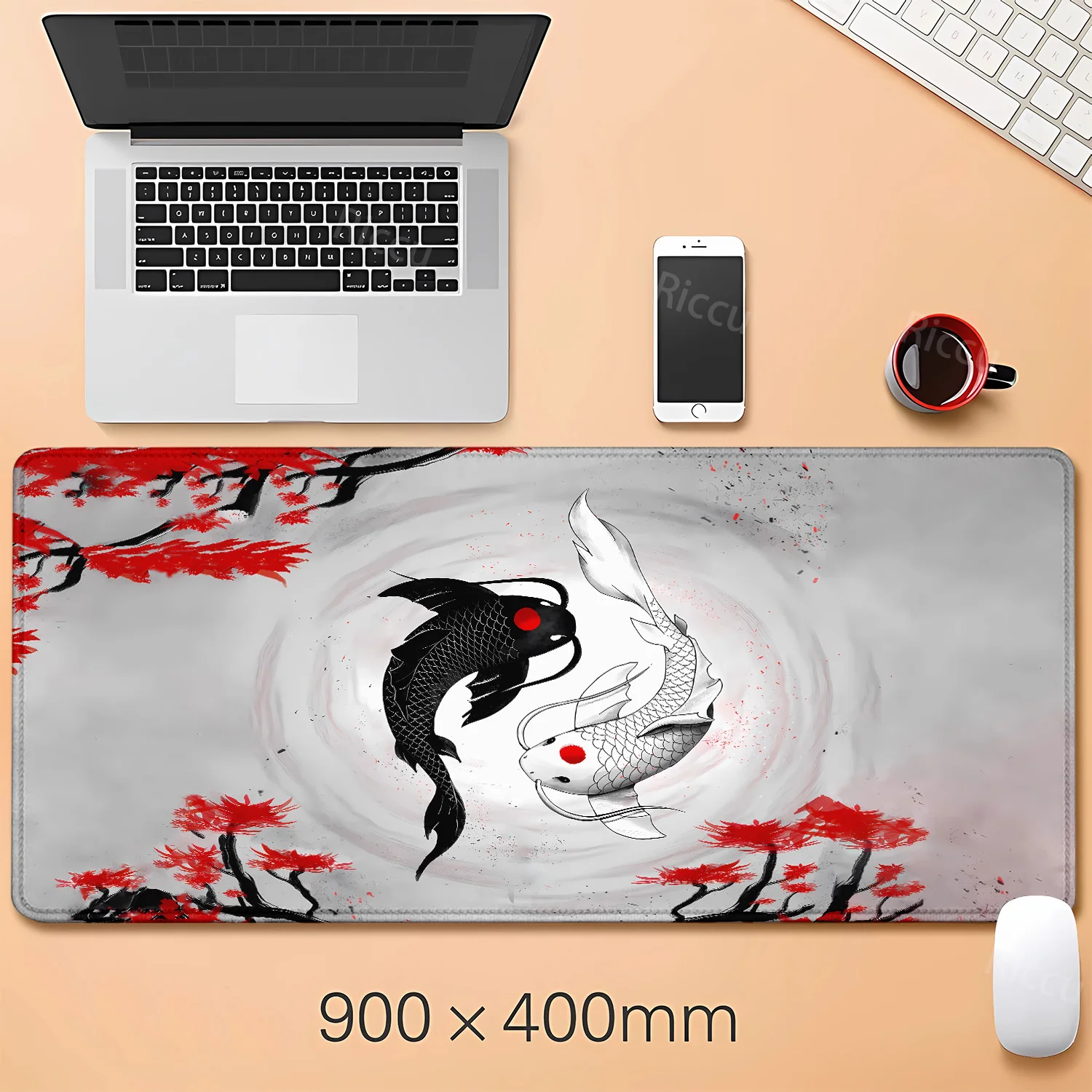 

Koi Fish Ying Yang Gaming Accessories HD Print mouse pad Non-Slip Rubber Gamer Mouse Mat Game Computer teclado mousepad Desk mat