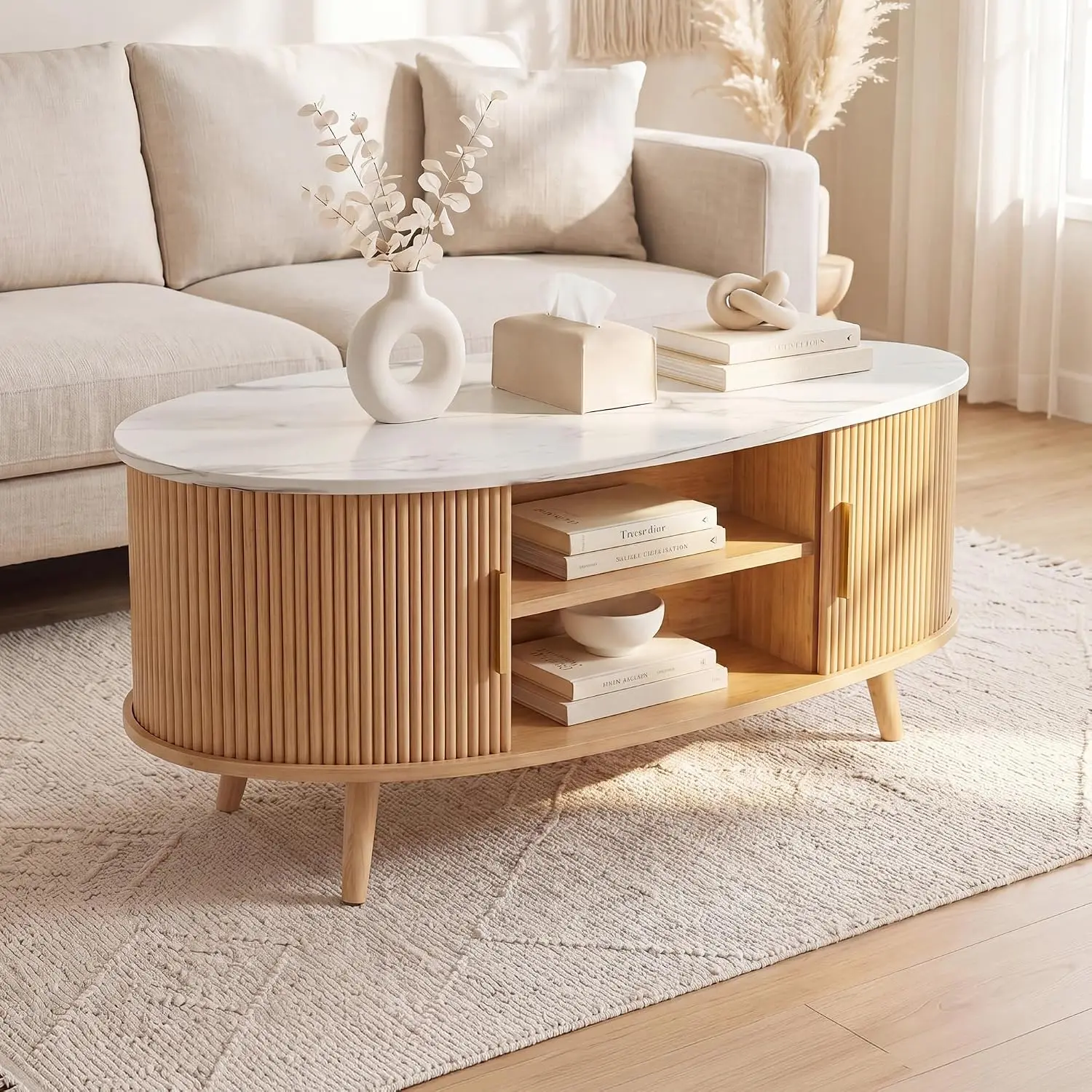 Fluted Coffee Table with Storage,39