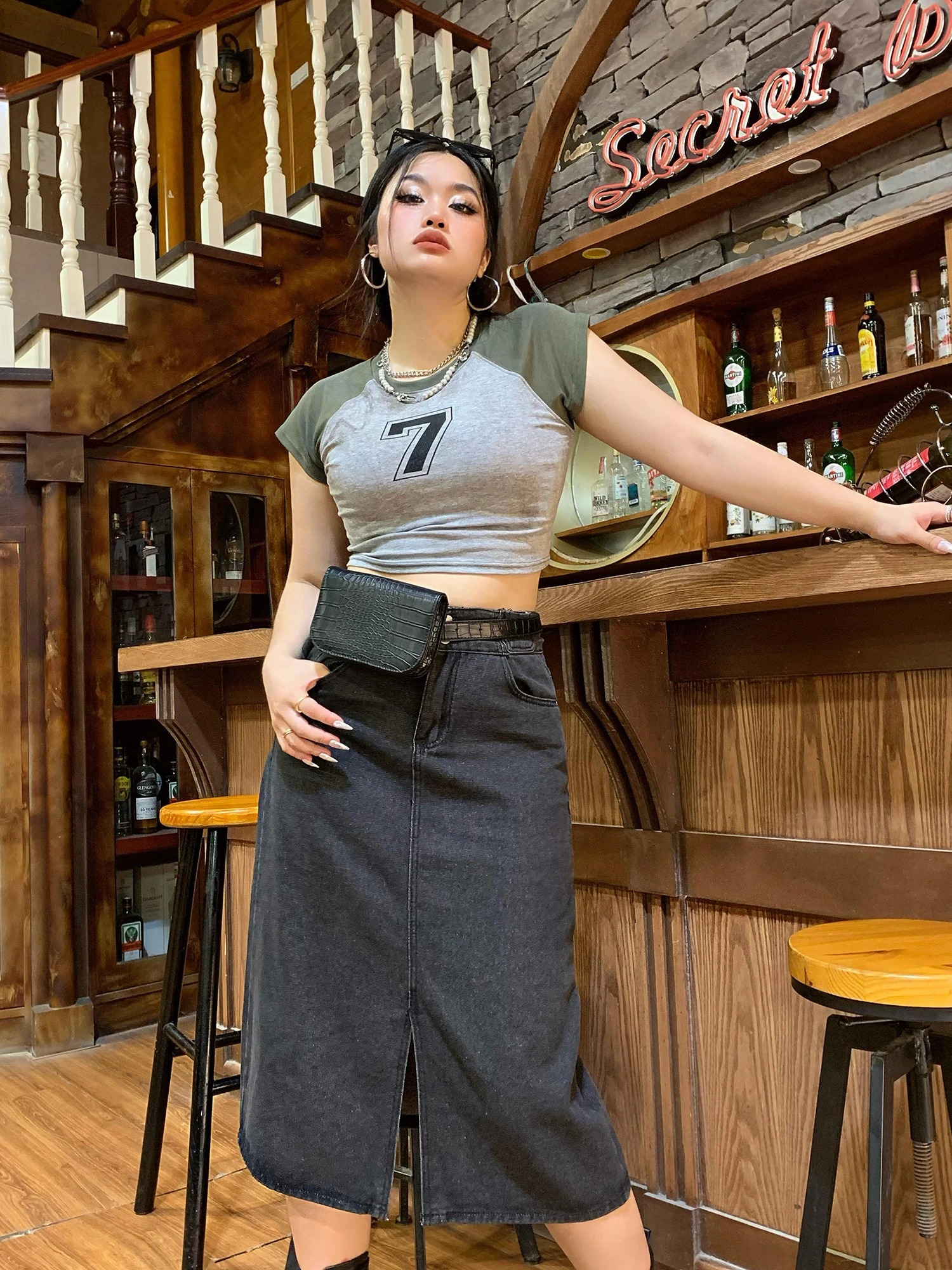 

Джинсовая юбка с высокой талией для женщин больших размеров, летняя/осенняя, А-силуэт, длинная, повседневная, однотонная