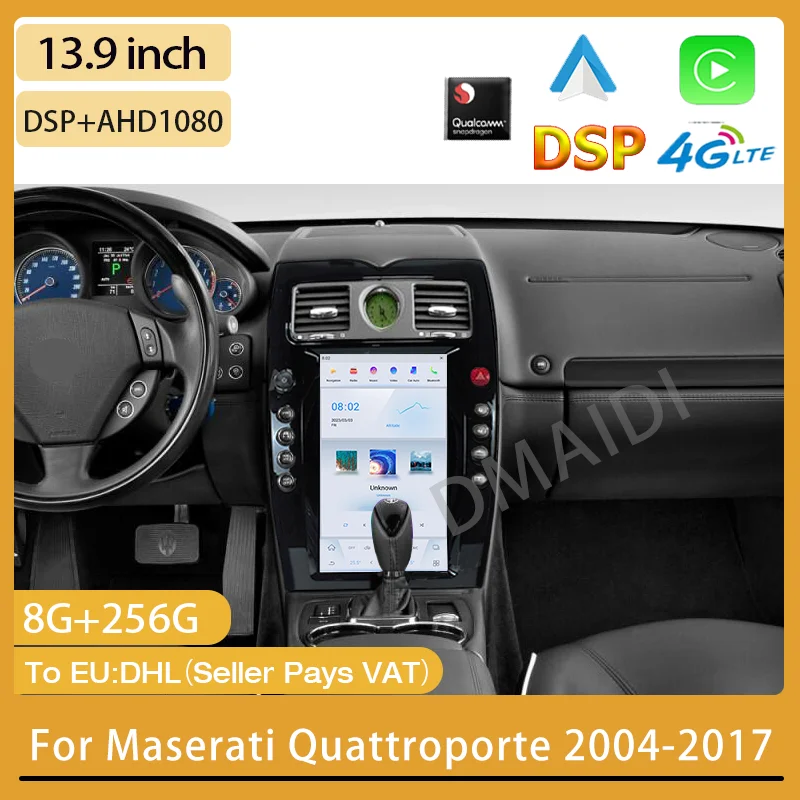 

Car Multimedia Navigation Tesla For Maserati Quattroporte 2004- 2017 Qualcomm Radio Android 11 CarPlay Auto WIFI DSP GPS BT MP3