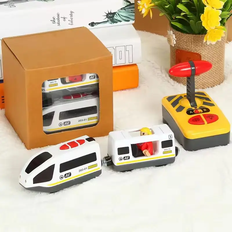 Juego de tren eléctrico RC, juguetes para niños, coche fundido a presión, juguete apto para vía de tren de madera estándar, batería de ferrocarril, juego de tren de Navidad