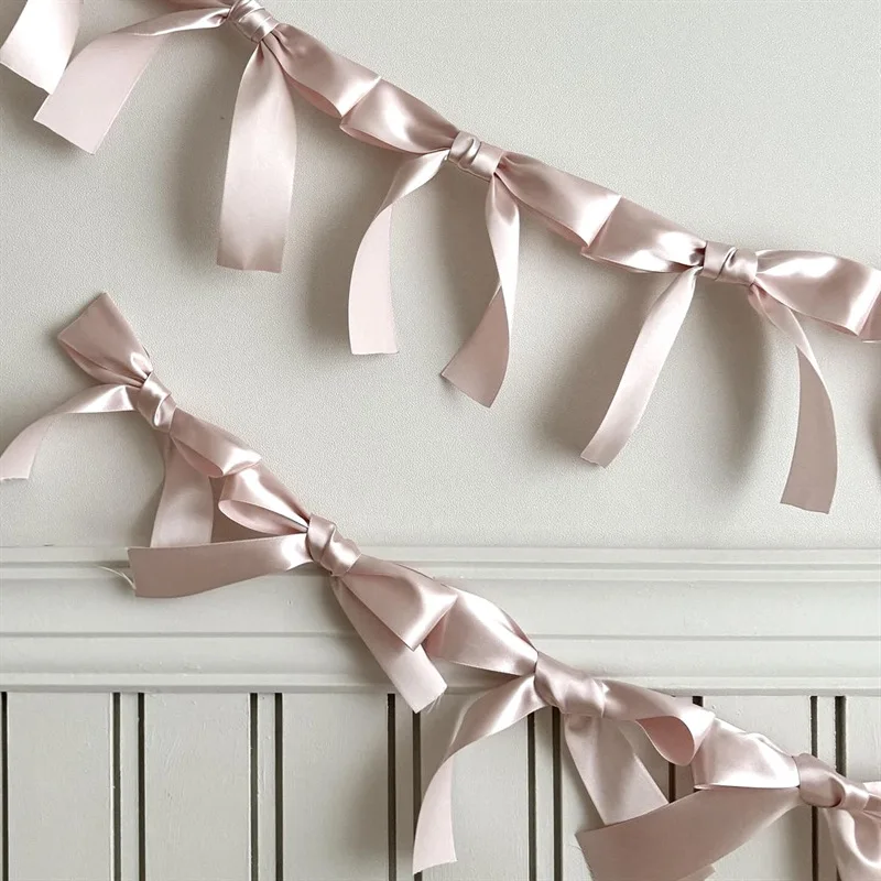 INS Bowknot Ribbon Garland Flags Princess Girls Baby Room Wall Hanging Decoration Pennant Nursery Decor Party Banner Photo Props