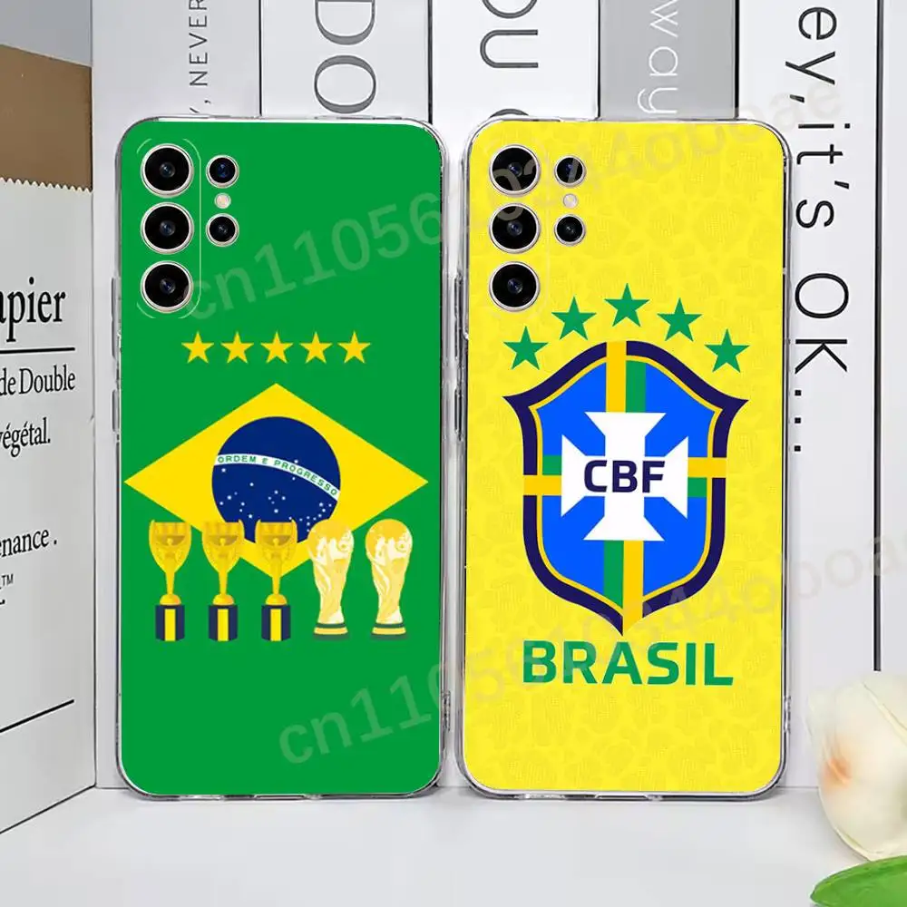 

WC2026 BRA B-Brazil Champion Phone Case for Samsung Galaxy S21 22 23 Ultra Plus S24 25 26 FE Lite Transparent Bumper