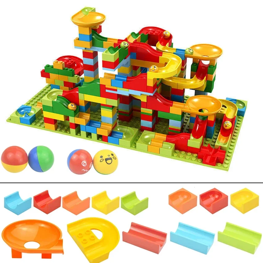 Big Size DlY Creative Marble Race Run Track Maze Building Blocks Funnel Slide Ball Bricks Large Plate Assemble Duploes Kid Toys