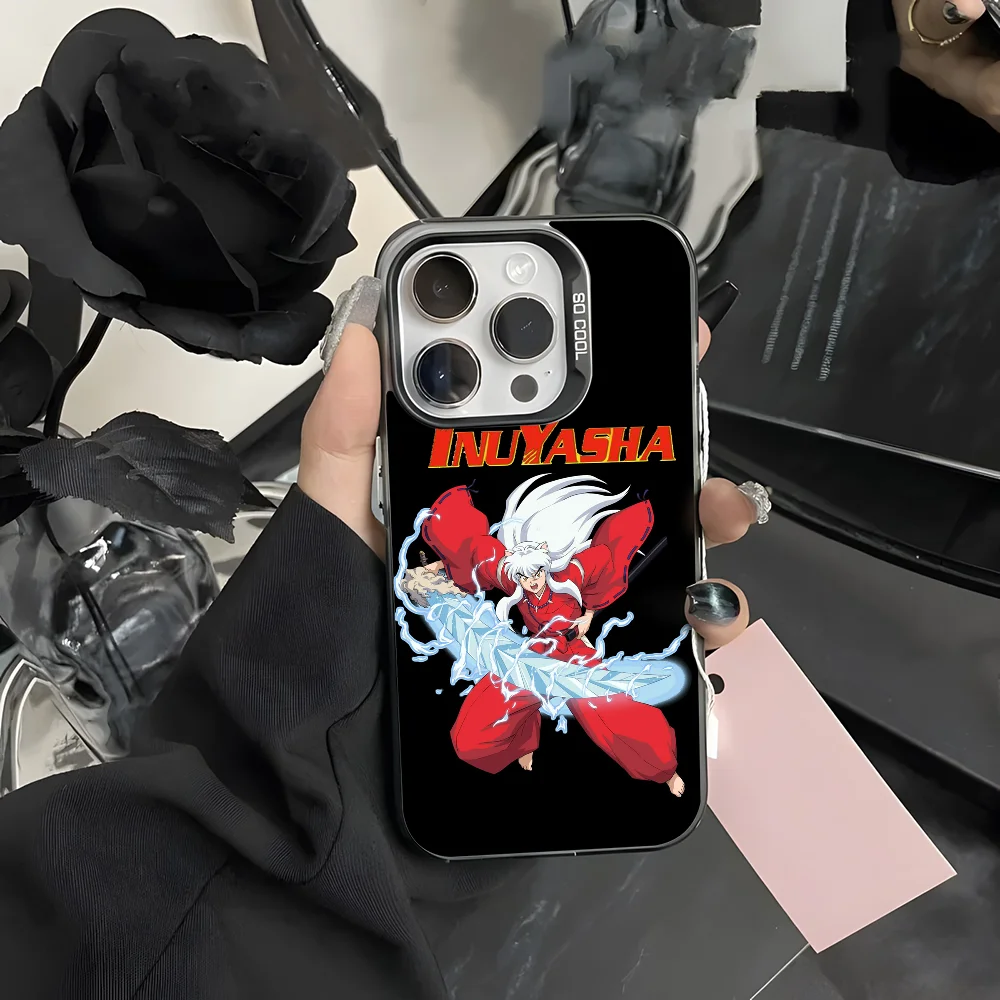 

I-Inuyasha Black Anime Phone Case For iPhone 16 15 14 13 12 11 Pro Max Grey Black Matte Laser Metallic Aurora Funda