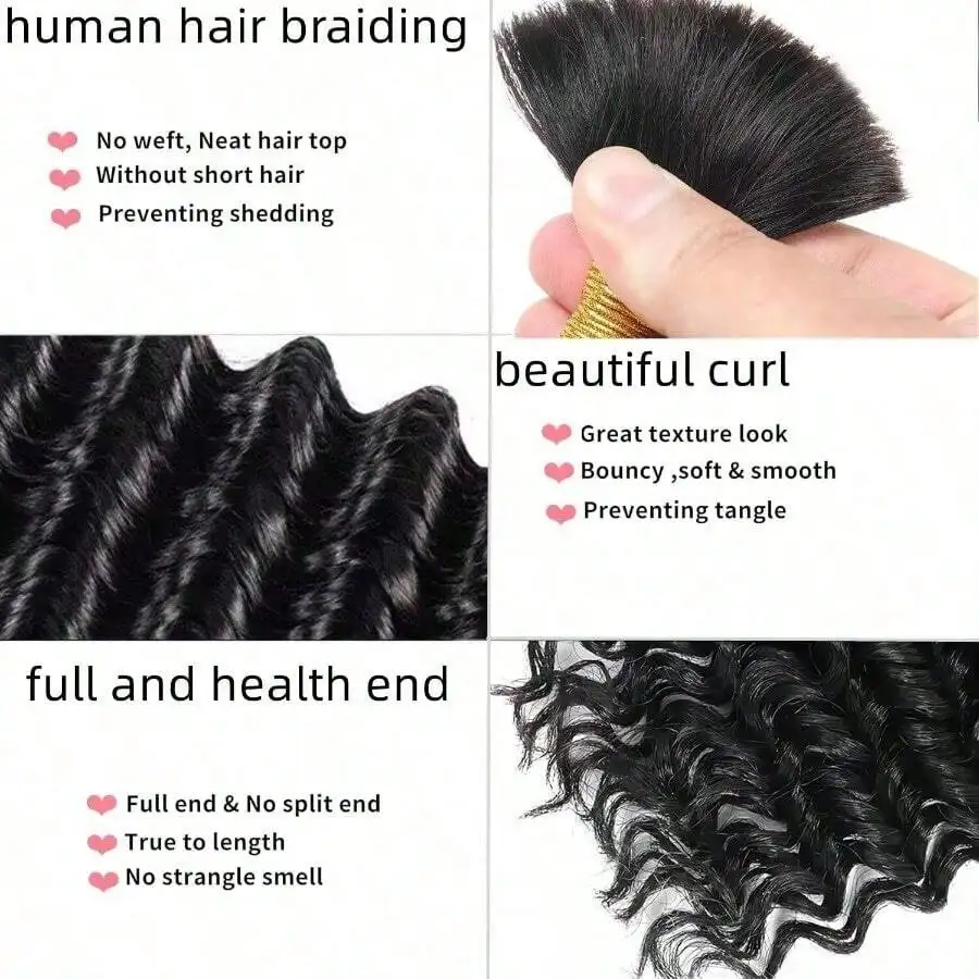 12A Curly Human Braiding Hair For Boho Braids Bulk Deep Wave Human Hair Brazilian Virgin Hair Bundles For Braiding No Weft Black