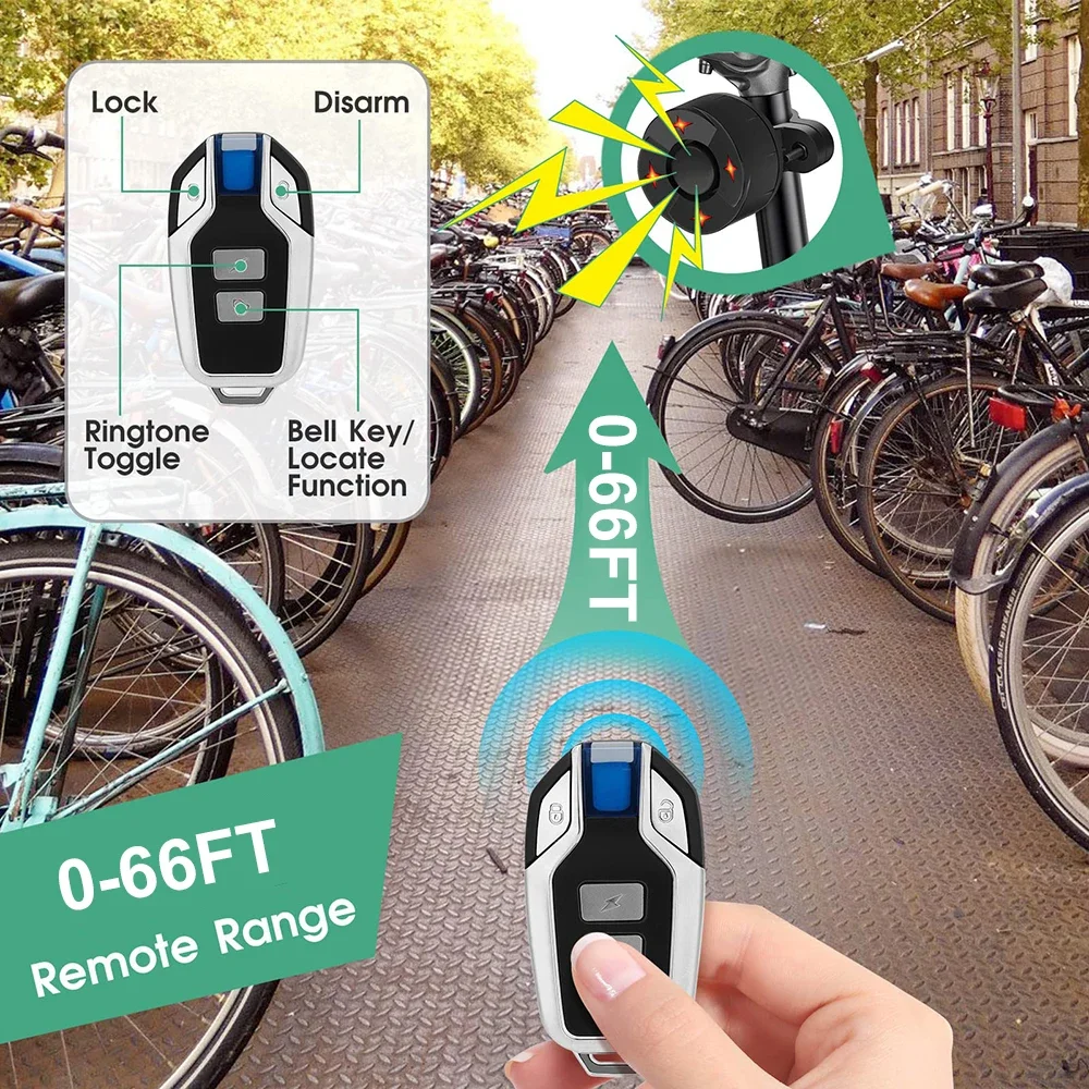 Alarma de vibración para luz trasera de bicicleta, Control remoto inalámbrico, carga USB, impermeable, antirrobo, alarma de seguridad eléctrica para