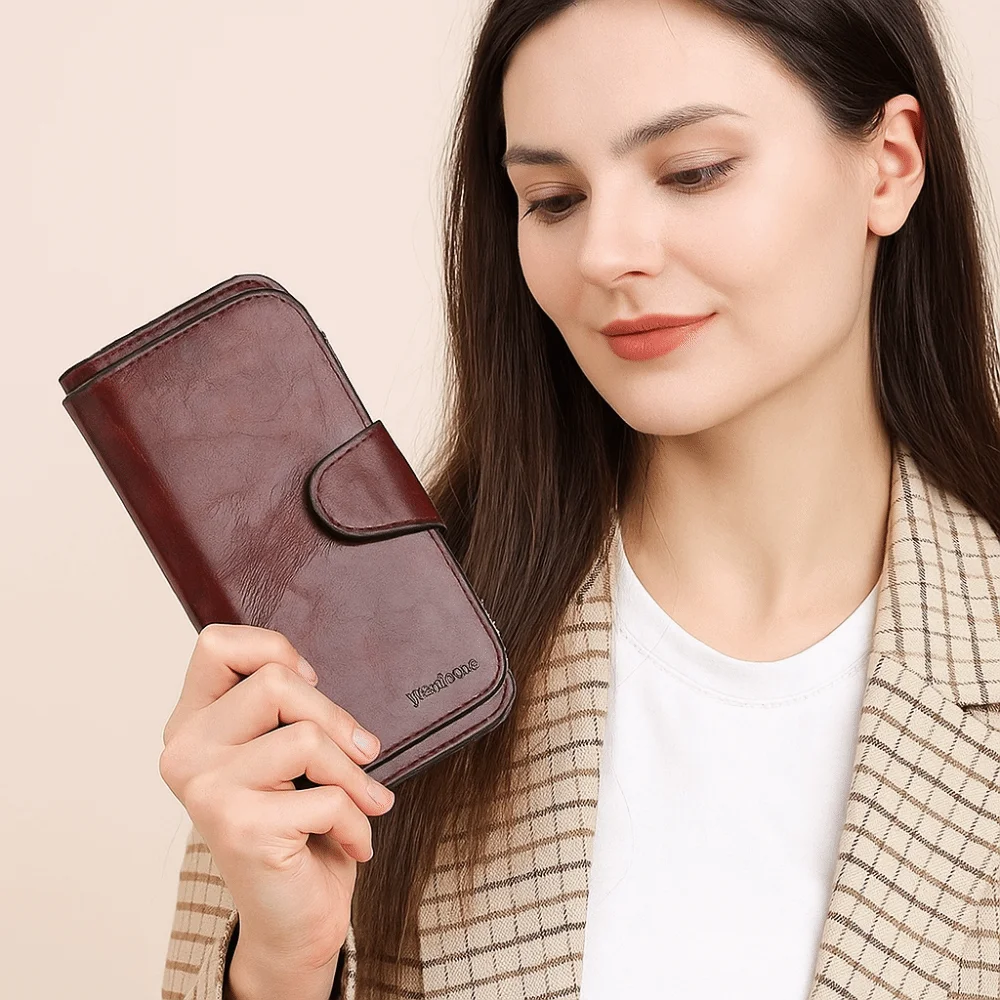 Large Capacity Women Long Wallet Korean Style Multifunctional PU Leather Wallet Solid Color Multi Card Solt Clutch Bag Outdoor