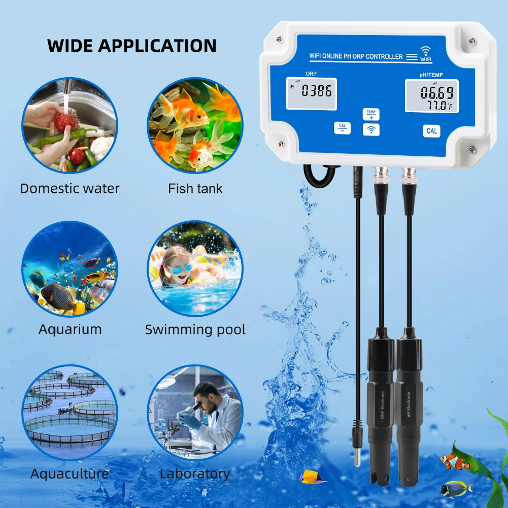 3 IN 1 PH/ORP/Temp Meter Controller Tuya WIFI Water Quality Tester PH Monitor Acidometer for Aquarium APP Control US/EU Plug