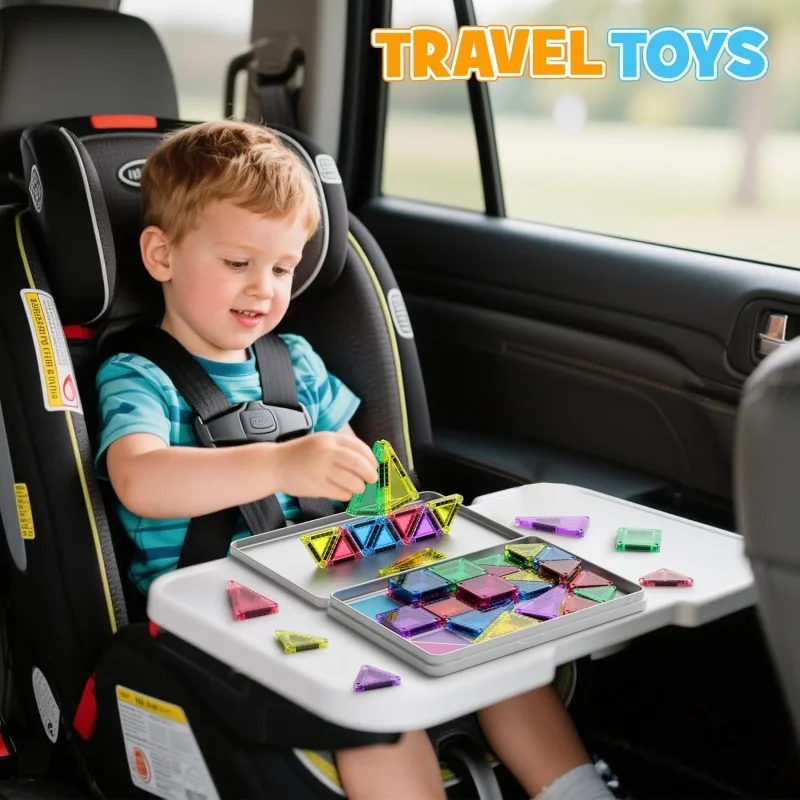 56 قطعة من البلاط المغناطيسي الصغير مجموعة ألعاب مغناطيسية محمولة للسفر مع علبة حديد للأطفال من سن 4 إلى 8 سنوات هدية لغز الدماغ المعزز للإبداع